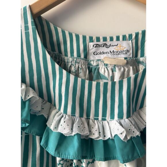 Vintage Tori Richard Floral Striped Muu Muu Ruffled Dress Green White Medium - Picture 7 of 16